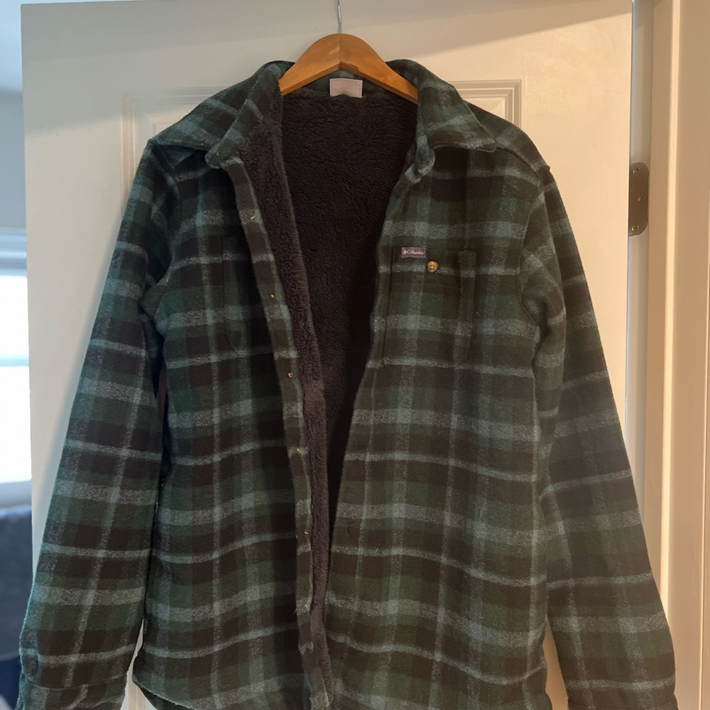 Columbia Green and Black Plaid Sherpa-Lined Shirt Jacket